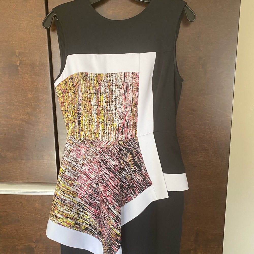 Navy blue dress with splashes of color